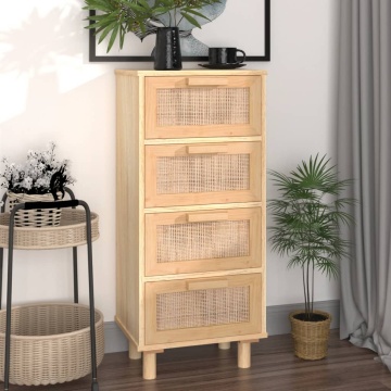 Servantă, maro, 40x30x90 cm, lemn masiv pin și ratan natural - Img 1