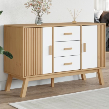 Servantă OLDEN, alb și maro, 114x43x73,5 cm, lemn masiv pin - Img 1