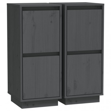 Servante, 2 buc., gri, 31,5x34x75 cm, lemn masiv de pin - Img 2