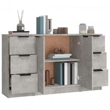 Servante, 3 piese, gri beton, lemn prelucrat - Img 8
