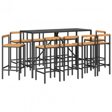Set bar pentru grădină, 11 piese, negru, poliratan/lemn acacia - Img 3