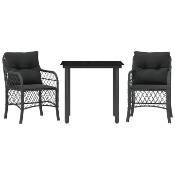 Set bistro cu perne, 3 piese, negru, poliratan - Img 2