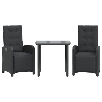 Set bistro cu perne, 3 piese, negru, poliratan - Img 2