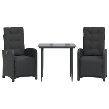 Set bistro cu perne, 3 piese, negru, poliratan - Img 2