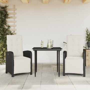 Set bistro cu perne, 3 piese, negru, poliratan - Img 1