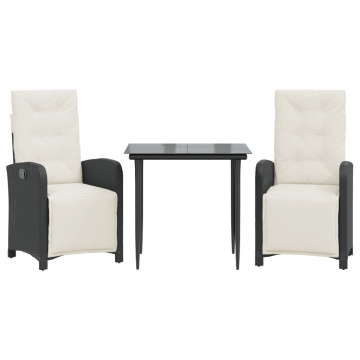 Set bistro cu perne, 3 piese, negru, poliratan - Img 2