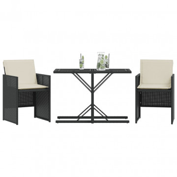 Set bistro cu perne, 3 piese, negru, poliratan - Img 3