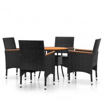 Set bistro de grădină, 5 piese, negru, poliratan și lemn masiv - Img 2