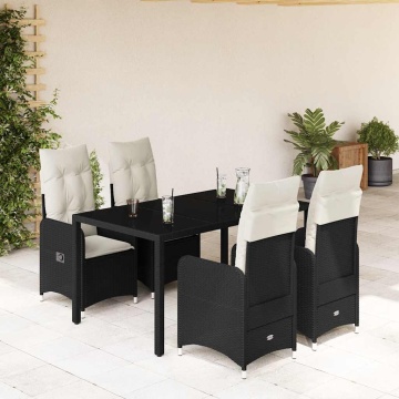 Set bistro de grădină cu perne, 5 piese, negru, poliratan - Img 1