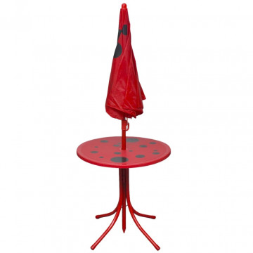 Set bistro pentru copii de grădină, cu umbrelă, 3 piese, roșu - Img 3