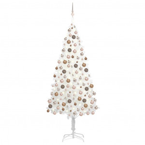 Set brad de Crăciun artficial cu LED-uri/globuri, alb, 210 cm - Img 1
