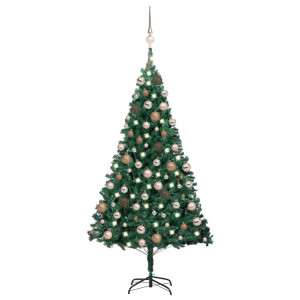 Set brad de Crăciun artificial LED-uri/globuri verde 150 cm PVC - Img 1