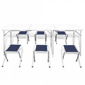 Set camping masă reglabilă și 6 scaune 180 x 60 cm - Img 4