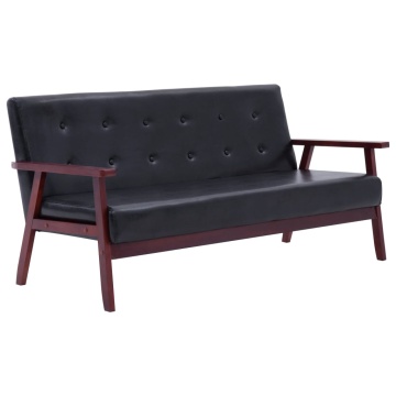 Set canapea, 3 piese., negru, piele artificială - Img 2