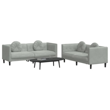 Set canapea cu perne, 2 piese, gri deschis, catifea - Img 3