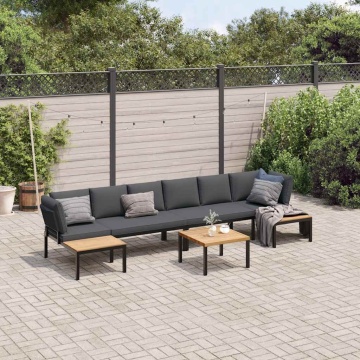 Set canapea de grădină, 5 piese, cu perne, negru, aluminiu - Img 1