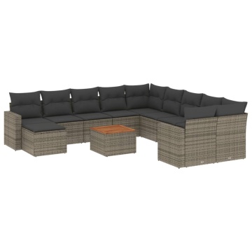 Set canapea de grădină cu perne, 12 piese, gri, poliratan - Img 2