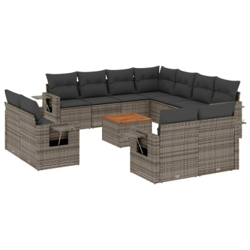 Set canapea de grădină cu perne, 12 piese, gri, poliratan - Img 2