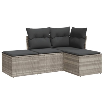 Set canapea de grădină cu perne, 4 piese, gri deschis poliratan - Img 2