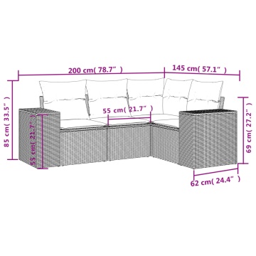 Set canapea de grădină cu perne, 4 piese, gri deschis poliratan - Img 6