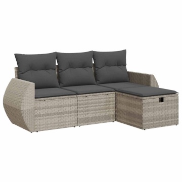 Set canapea de grădină cu perne, 4 piese, gri deschis poliratan - Img 2