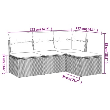 Set canapea de grădină cu perne, 4 piese, gri, poliratan - Img 3