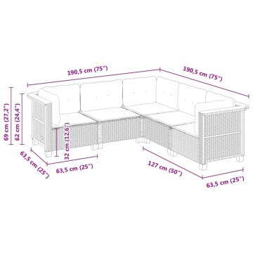 Set canapea de grădină cu perne, 5 piese, gri, poliratan - Img 5