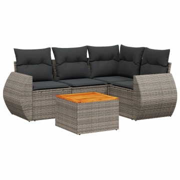 Set canapea de grădină cu perne, 5 piese, gri, poliratan - Img 2