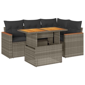 Set canapea de grădină cu perne, 5 piese, poliratan/lemn acacia - Img 2