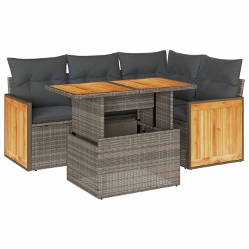 Set canapea de grădină cu perne, 5 piese, poliratan/lemn acacia - Img 2