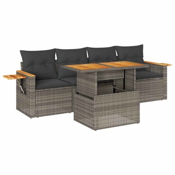 Set canapea de grădină cu perne, 5 piese, poliratan/lemn acacia - Img 2
