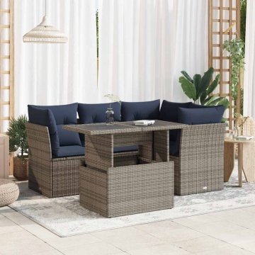 Set canapea de grădină cu perne, 5 piese, poliratan/lemn acacia - Img 1