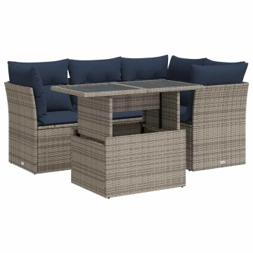 Set canapea de grădină cu perne, 5 piese, poliratan/lemn acacia - Img 2