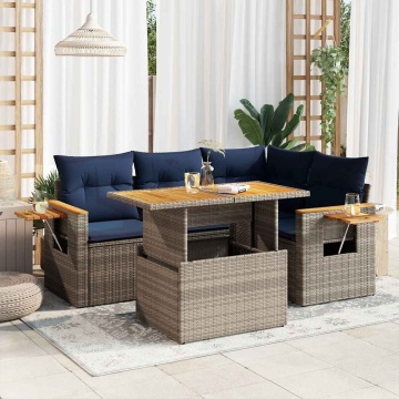 Set canapea de grădină cu perne, 5 piese, poliratan/lemn acacia - Img 1