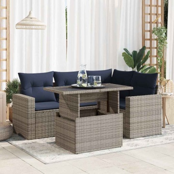 Set canapea de grădină cu perne, 5 piese, poliratan/lemn acacia - Img 1