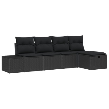Set canapea de grădină cu perne negre ratan poliester - Img 2