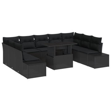 Set canapea de grădină Set de 10 Negru Ratan, perne din poliester - Img 2