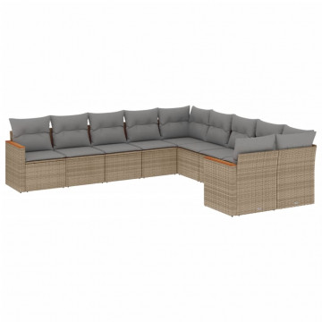 Set canapele de grădină, 10 piese, cu perne, bej, poliratan - Img 2