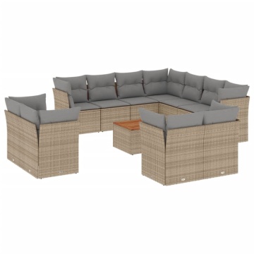 Set canapele de grădină, 12 piese, cu perne, bej, poliratan - Img 2