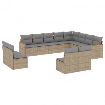 Set canapele de grădină, 12 piese, cu perne, bej, poliratan - Img 2