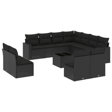 Set canapele de grădină, 12 piese, cu perne, negru, poliratan - Img 2