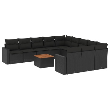 Set canapele de grădină, 12 piese, cu perne, negru, poliratan - Img 2