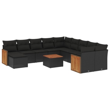 Set canapele de grădină, 12 piese, cu perne, negru, poliratan - Img 2
