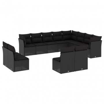 Set canapele de grădină, 12 piese, cu perne, negru, poliratan - Img 2