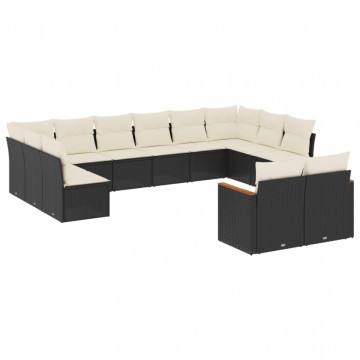 Set canapele de grădină, 12 piese, cu perne, negru, poliratan - Img 2