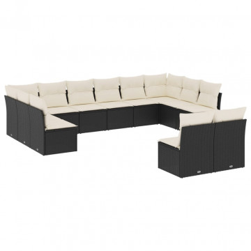 Set canapele de grădină, 12 piese, cu perne, negru, poliratan - Img 2