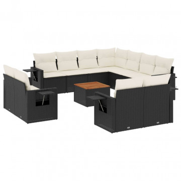 Set canapele de grădină, 12 piese, cu perne, negru, poliratan - Img 2