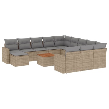 Set canapele de grădină, 13 piese, cu perne, bej, poliratan - Img 2