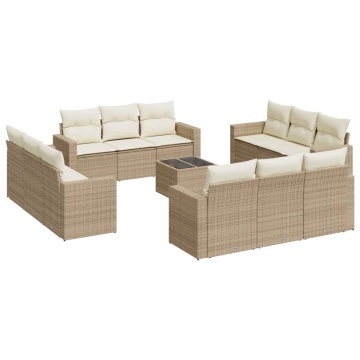 Set canapele de grădină, 13 piese, cu perne, bej, poliratan - Img 2