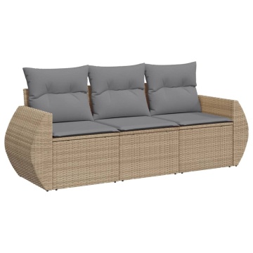 Set canapele de grădină, 3 piese, cu perne, bej, poliratan - Img 2